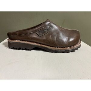 Vtg Simple Clogs Brown Leather Slip On Shoes Womens Sz 8.5 EU 40 90s Y2K